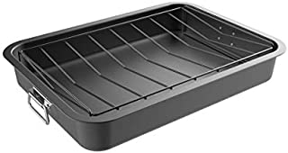 Classic Cuisine Roasting Pan with Angled Rack-Nonstick Oven Roaster and Removable Tray-Drain Fat and Grease for Healthier Cooking-Kitchen Cookware