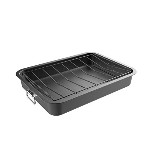 Classic Cuisine Roasting Pan with Angled Rack-Nonstick Oven Roaster and Removable Tray-Drain Fat and Grease for Healthier Cooking-Kitchen Cookware