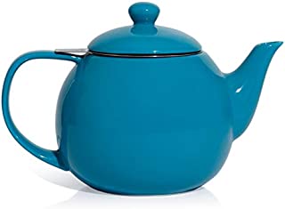 Sweese 221.107 Teapot, Porcelain Tea Pot with Stainless Steel Infuser, Blooming & Loose Leaf Teapot - 27ounce, Steel Blue