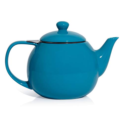 Sweese 221.107 Teapot, Porcelain Tea Pot with Stainless Steel Infuser, Blooming & Loose Leaf Teapot - 27ounce, Steel Blue