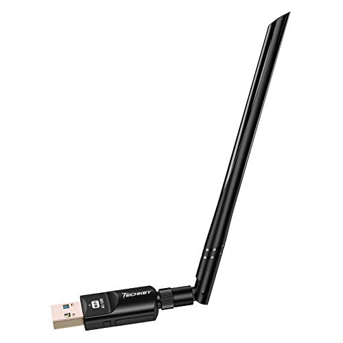 USB WiFi Adapter 1200Mbps Techkey USB 3.0 WiFi 802.11 ac Wireless Network Adapter with Dual Band 2.42GHz/300Mbps 5.8GHz/866Mbps 5dBi High Gain Antenna for Desktop Windows XP/Vista / 7-10 Mac