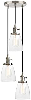 Pathson 3 Lights Pendant Lighting, Industrial Dining Pendant Lights with Clear Glass, Bathroom Pendant Light Fixtures Hanging Lamps for Kitchen Island Living Room (Brushed Steel)