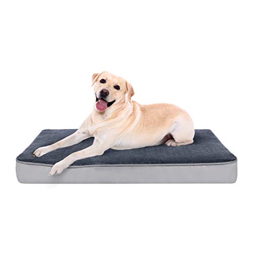 FOCUSPET Orthopedic Dog Bed, 35'' x 22'' Memory Foam Dog Bed Outdoor Dog Bed Mattress for Crate with Removable Washable Cover for Small, Medium and Large Dogs Includes Chew Toy