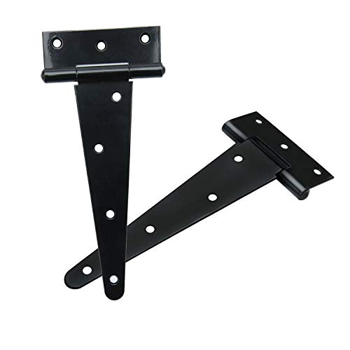 TamBee T-Strap Shed Hinge Gate Strap Heavy Duty Hinge Door Barn Gates Hinges Black Wrought Hardware Iron Rustproof (2, 8inch)