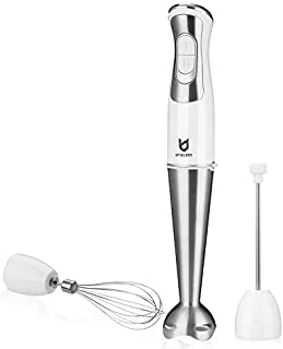 Immersion Hand Blender, Utalent 3-in-1 8-Speed Stick Blender with Milk Frother, Egg Whisk for Smoothies, Coffee Milk Foam, Puree Baby Food, Sauces and Soups - White