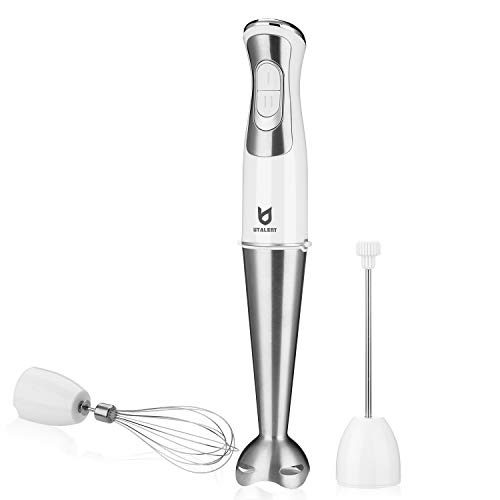 Immersion Hand Blender, Utalent 3-in-1 8-Speed Stick Blender with Milk Frother, Egg Whisk for Smoothies, Coffee Milk Foam, Puree Baby Food, Sauces and Soups - White