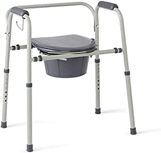 Medline - MDS89664KDMBG Steel 3-in-1 Bedside Commode, Portable Toilet with Microban Antimicrobial Protection, Can be Used as Raised Toilet Seat Riser, Gray