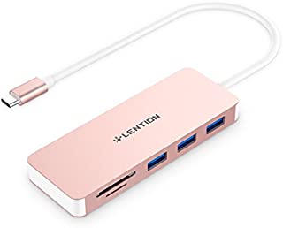 LENTION USB C Hub with 3 USB 3.0 and SD/Micro SD Card Reader Compatible 2020-2016 MacBook Pro 13/15/16, New Mac Air/iPad Pro/Surface, ChromeBook, More, Multi-Port Type C Adapter (CB-C15, Rose Gold)