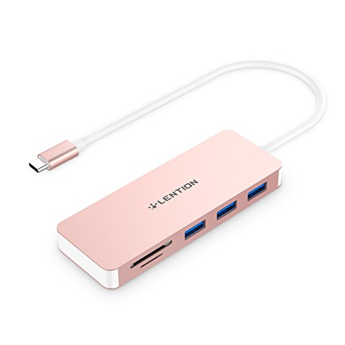 LENTION USB C Hub with 3 USB 3.0 and SD/Micro SD Card Reader Compatible 2020-2016 MacBook Pro 13/15/16, New Mac Air/iPad Pro/Surface, ChromeBook, More, Multi-Port Type C Adapter (CB-C15, Rose Gold)