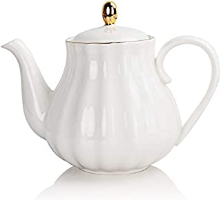 SWEEJAR Royal Teapot, Ceramic Tea Pot with Removable Stainless Steel Infuser, Blooming & Loose Leaf Teapot - 28 Ounce(white)