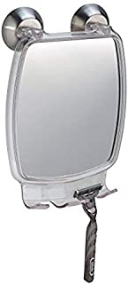 iDesign Forma Suction Shower Shaving Mirror with Razor Holder for Bathroom or Shower, Fog-Free Mirror with Strong Power Lock, Clear