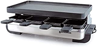 Swissmar KF-77080 Stelvio 8-Person Raclette with Reversible Cast Aluminum Non-Stick Grill Plate/ Crepe Top, Brushed Stainless Steel