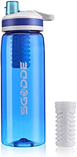 SGODDE Water Filter Bottles, 2019 Latest Filtered Water Bottle Filter Straw BPA Free for Hiking, Camping, Backpacking and Travel Blue