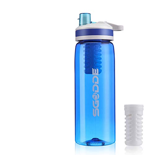 SGODDE Water Filter Bottles, 2019 Latest Filtered Water Bottle Filter Straw BPA Free for Hiking, Camping, Backpacking and Travel Blue