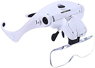 YOCTOSUN LED Head Magnifier, Rechargeable Hands Free Headband Magnifying Glass with 2 Led, Professional Jeweler's Loupe Light Bracket and Headband are Interchangeable