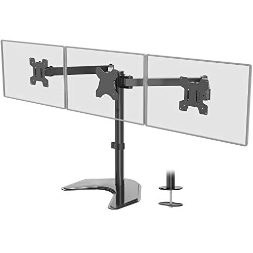 WALI Free Standing Triple LCD Monitor Fully Adjustable Desk Mount Fits 3 Screens up to 24 inch, 22 lbs. Weight Capacity per Arm (MF003), Black