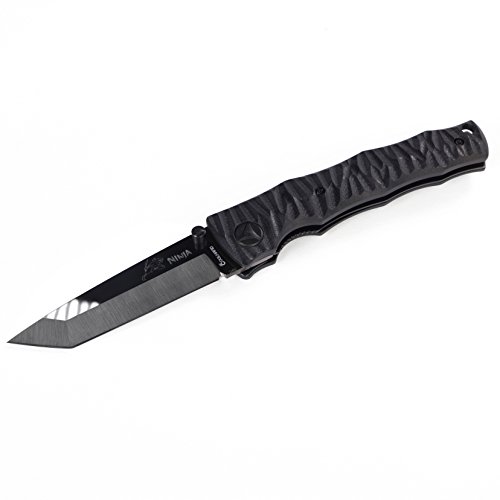 Cool Hand 3.25'' Tanto Polished Black Ceramic Blade w/ 4.25'' Grippy Black G10 Handle in Bamboo Style, Great Collection for Ninja Enthusiast