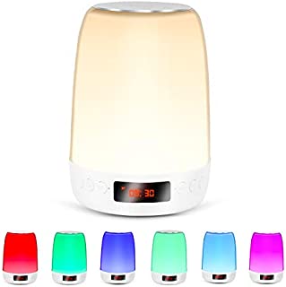 Night light Portable Bluetooth Speaker with Alarm Clock,Smart Touch Beside Lamp,Level 3 Warm Light and Colorful Color Night Light for Kids,Support TF and SD Card,Gifts for Teenage Girls,Kids,Women,Men