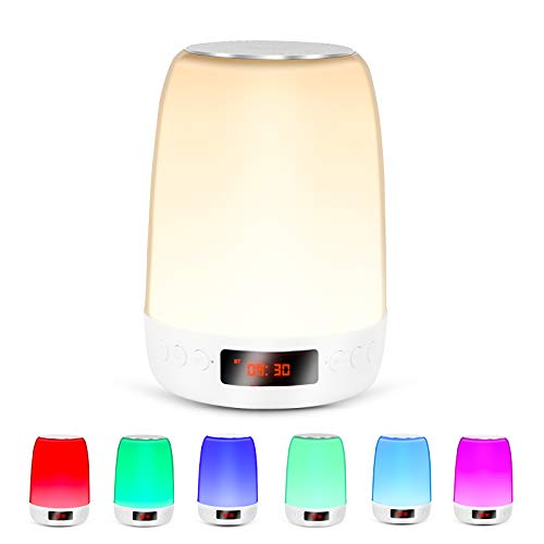 Night light Portable Bluetooth Speaker with Alarm Clock,Smart Touch Beside Lamp,Level 3 Warm Light and Colorful Color Night Light for Kids,Support TF and SD Card,Gifts for Teenage Girls,Kids,Women,Men