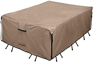 ULTCOVER Rectangular Patio Heavy Duty Table Cover - 600D Tough Canvas Waterproof Outdoor Dining Table and Chairs General Purpose Furniture Cover Size 88L x 62W x 28H inch