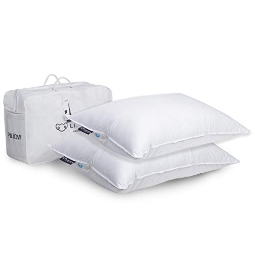 Lincove White Down Luxury Sleeping Pillow Set of 2 - 800 Fill Power, 600 Thread Count Cotton Cover (Standard - Firm)