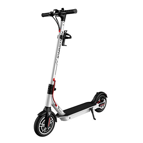 Swagtron App-Enabled Swagger 5 Boost Commuter Electric Scooter with Upgraded 300W Motor and 1-Click Quick Folding | Reach Max. Speeds up to 18 MPH with Enhanced Battery for Extended Rides (Silver)