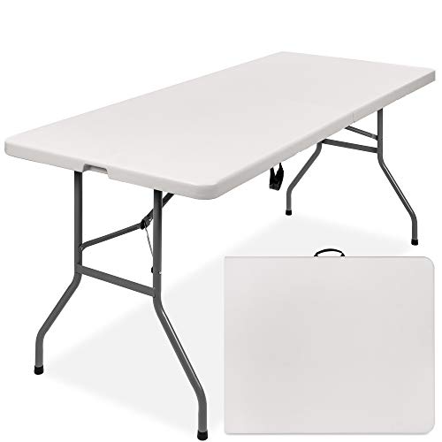 Best Choice Products 6ft Indoor Outdoor Heavy Duty Portable Folding Plastic Dining Table w/Handle, Lock for Picnic, Party, Camping - White