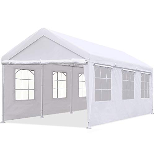 Quictent 10'x20' Heavy Duty Carport Gazebo Canopy Garage Car Shelter White (with Windows)