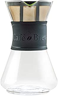 CAFE BREW COLLECTION High End Pour Over Coffee Maker with Permanent BPA Free #4 Coffee Filter/Coffee Dripper- Heat Resistant DURAN Borosilicate Glass 8 Cup (40 oz) Carafe & Black Silicone Comfort Grip