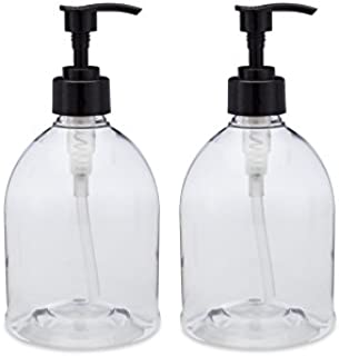 (2 Pack) Earth's Essentials Versatile 16 Ounce Refillable Designer Pump Bottles. Excellent Liquid Hand Soap, Homemade Lotion, Shampoo and Massage Oil Dispensers. Shatterproof PET Plastic.