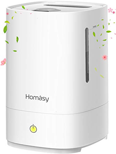 Homasy 4.5L Cool Mist Humidifiers, Top Filling Humidifiers for Bedroom, 28dB Quiet Ultrasonic Humidifier for Baby Room, Fresh Air Humidifier, Sleep Mode & Auto Shut Off, Up to 30 Hours, All White