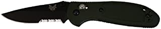 Benchmade - Mini Griptilian 556 EDC Manual Open Folding Knife Made in USA, Drop-Point Blade, Serrated Edge, Coated Finish, Olive Handle