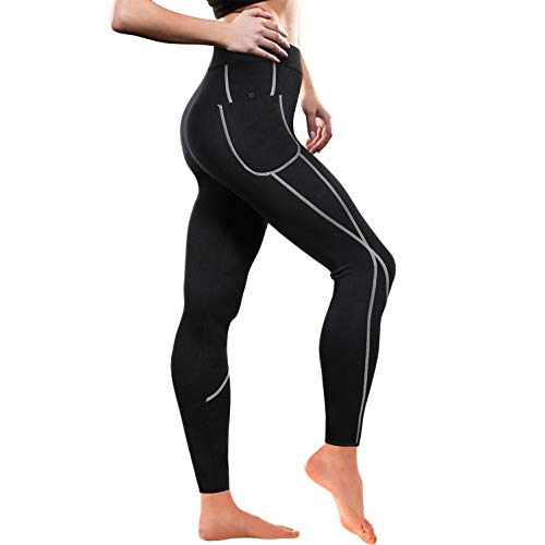 Women Weight Loss Hot Neoprene Sauna Sweat Pants with Side Pocket Workout Thighs Slimming Capris Leggings Body Shaper (Full Length Black, 2XL)