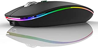 LED Wireless Mouse, Uiosmuph G12 Slim Rechargeable Wireless Silent Mouse, 2.4G Portable USB Optical Wireless Computer Mice with USB Receiver and Type C Adapter (Matte Black)