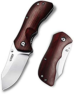 Kubey KU180 EDC Pocket Folding Knife, Tanto Point Blade Rosewood Handle Hunting Camping Utility Handy Tool (Stain)