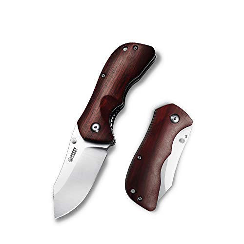 Kubey KU180 EDC Pocket Folding Knife, Tanto Point Blade Rosewood Handle Hunting Camping Utility Handy Tool (Stain)