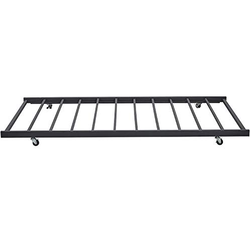 VECELO Twin Only/Roll Out Trundle Bed Frame/Enhanced Metal Slats Support, Black