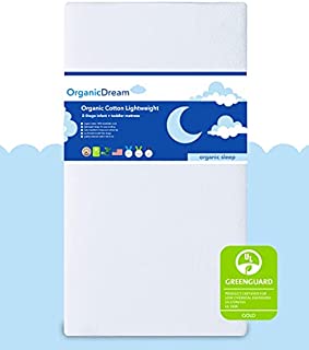 Organic Dream Crib and Toddler Mattress - Organic Cotton Lightweight - 100% Breathable & Hypoallergenic - Baby + Toddler Bed