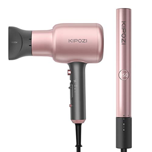 KIPOZI Hair Dryer, Blow Dryer and Hair Straightener Set, All in 1 Hairdressing Suit for Curling Iron, Flat Iron, Salon Negative Ionic Drying, 1875W Powerful