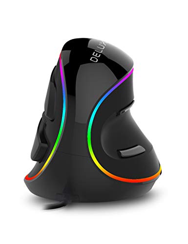 DELUX Wired Ergonomic Vertical Mouse, Large RGB Ergonomic Computer Mouse with 6 Buttons, Removable Wrist Rest, 4000DPI and On-Board Software Reduce Hand Strain,for Carpal Tunnel(M618Plus RGB-Black)