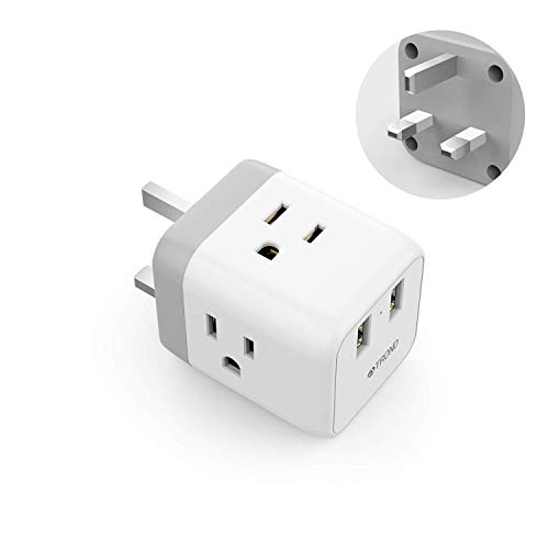 UK Ireland Hong Kong Power Adapter, TROND UK to US Travel Plug Adapter with 2 USB and 3 American Sockets, Type G Outlet Adapter for England Scotland London Singapore British Dubai, White