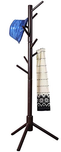 Neasyth Wooden Coat Rack, Free Standing Tree Hanger 8 Hooks Organizer Furniture in Living Room, Bedroom, Entryway for Hat, Scarves, Satchel, Umbrella Etc. Easy Assembly (Coffe)