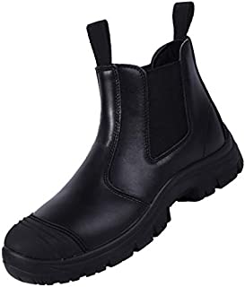 BOIWANMA Work Safety Boots for Men Breathable Work Shoes Electric Hazard, Slip Resistant, Quick Dry, Comfortable Pull-On Leather Steel Toe Work Boots for Work, Construction, and Casual, Size 10 Black