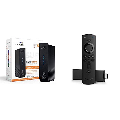 ARRIS Surfboard SBG7400AC2 DOCSIS 3.0 Cable Modem & AC2350 Dual-Band Wi-Fi Router & Fire TV Stick 4K Streaming Device with Alexa Built in, Dolby Vision, Includes Alexa Voice Remote, Latest Release