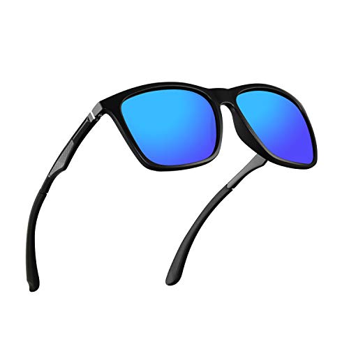 Polarized Sunglasses for Men Aluminum Mens Sunglasses Driving Rectangular Sun Glasses for Men/Women UV 400 Protection Mirrored Deep Blue Lens/Matte Black Frame