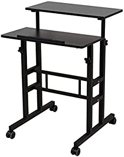 SDADI 2 Inches Carpet Wheels Mobile Standing Desk Stand Up Desk Height Adjustable Home Office Desk with Standing and Seating 2 Modes 3.0 Edition, Black S001BFBT