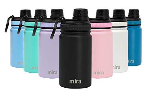 MIRA 12 oz Stainless Steel Water Bottle - Metal Thermos Flask Keeps Cold for 24 Hours, Hot for 12 Hours - Wide Mouth & Double Wall Vacuum Insulated - Black