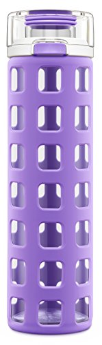 Ello Syndicate Glass Water Bottle with One-Touch Flip Lid, Purple