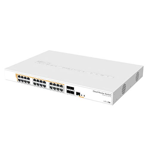 Mikrotik CRS328-24P-4S+RM 24 port Gigabit Ethernet router/switch with four 10Gbps SFP+ ports in 1U rackmount case, Dual Boot and PoE output, 500W