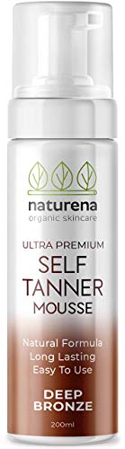 Naturena Self Tanner Tanning Mousse with Organic & Natural Ingredients, Tanning Lotion, Sunless Tanning Lotion for Darker Bronzer Skin, 6.7 Fl Oz